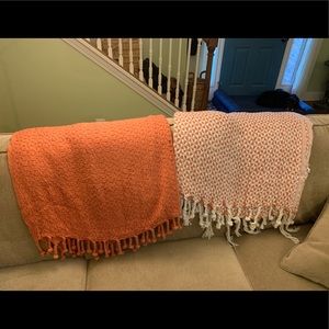 Coordinating cotton throw. Salmon/coral color.